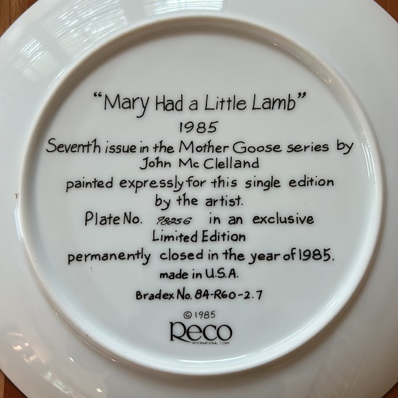 1985 Mary Had A Little Lamb Plate - Picture 2 of 3